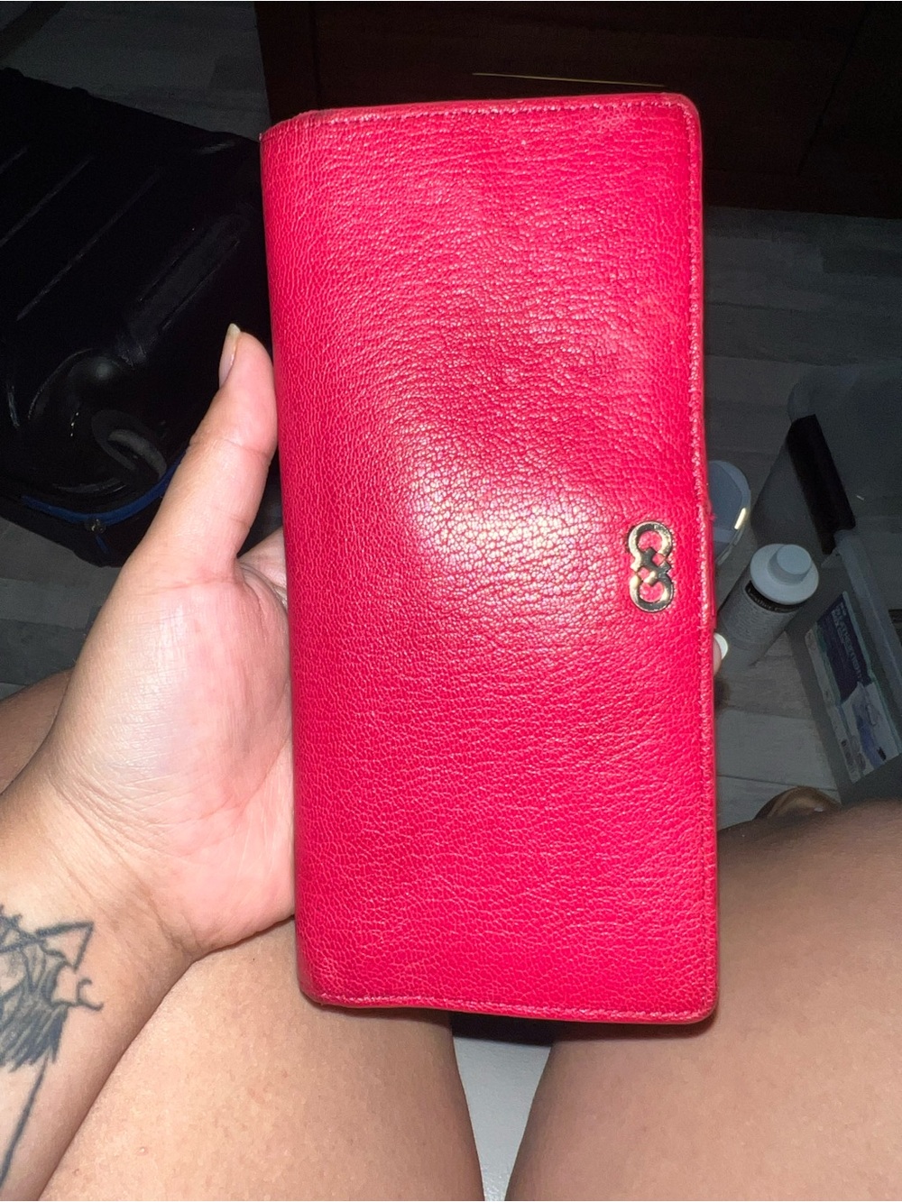 Cole Haan Red Leather Continental Wallet with Gold Logo